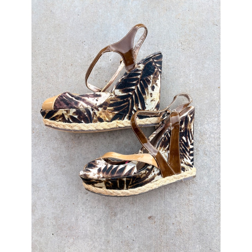 Y2K Baby Phat Women Animal Palm Print Wedge Espadrille Platform Sandals 9.5 - Picture 3 of 5
